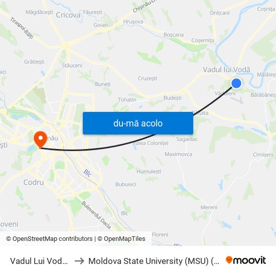 Harta de Vadul Lui Vodă | Stațiunea Bucuria către Moldova State University (MSU) (Universitatea de Stat din Moldova (USM))