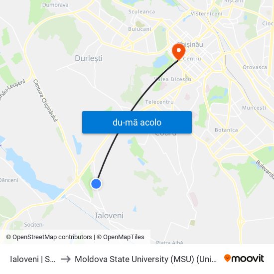 Harta de Ialoveni | Str. Spiru Haret către Moldova State University (MSU) (Universitatea de Stat din Moldova (USM))
