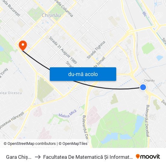 Harta de Gara Chișinău către Facultatea De Matematică Și Informatică - Usm