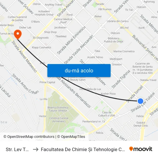 Harta de Str. Lev Tolstoi către Facultatea De Chimie Și Tehnologie Chimică - Usm