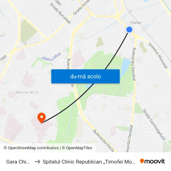 Harta de Gara Chișinău către Spitalul Clinic Republican „Timofei Moșneaga” (Scr)