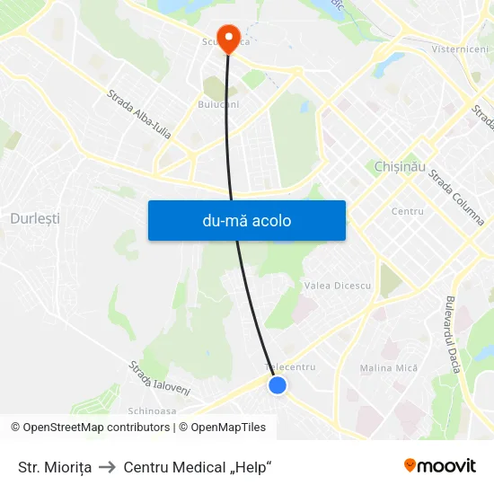 Harta de Str. Miorița către Centru Medical „Help“