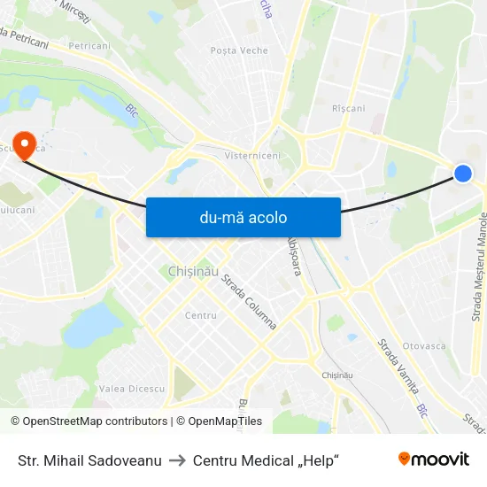 Harta de Str. Mihail Sadoveanu către Centru Medical „Help“