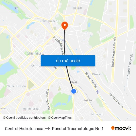 Harta de Centrul Hidrotehnica către Punctul Traumatologic Nr. 1