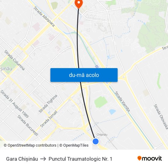 Harta de Gara Chișinău către Punctul Traumatologic Nr. 1