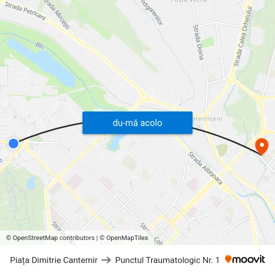Harta de Piața Dimitrie Cantemir către Punctul Traumatologic Nr. 1