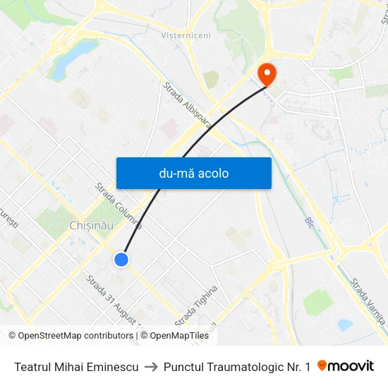 Harta de Teatrul Mihai Eminescu către Punctul Traumatologic Nr. 1