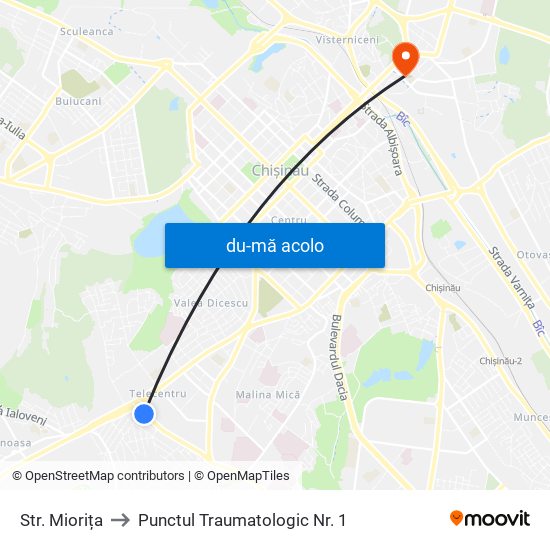 Harta de Str. Miorița către Punctul Traumatologic Nr. 1