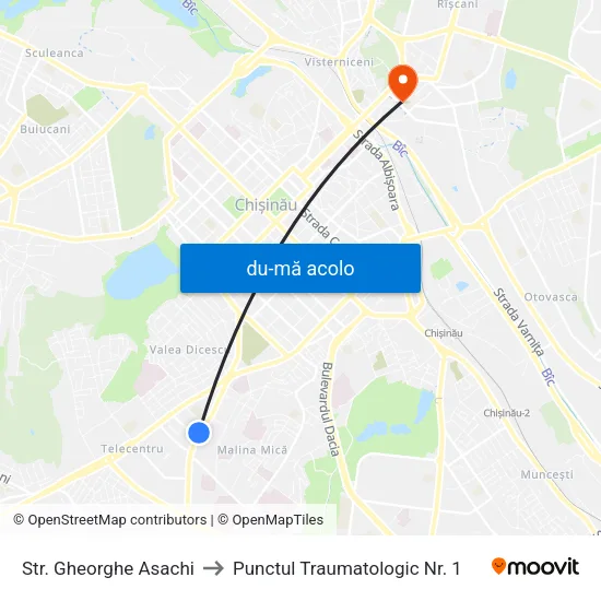 Harta de Str. Gheorghe Asachi către Punctul Traumatologic Nr. 1