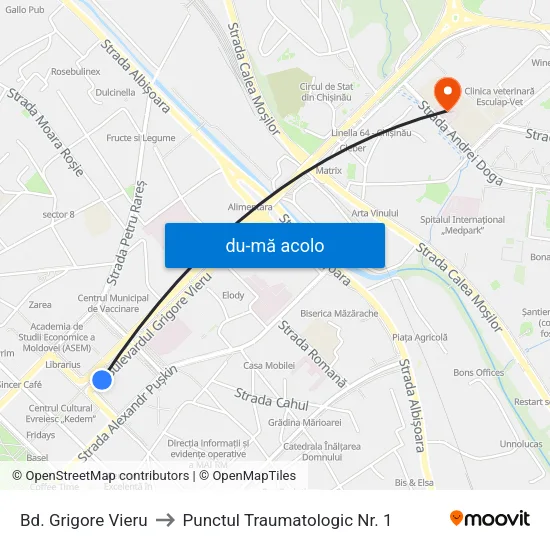 Harta de Bd. Grigore Vieru către Punctul Traumatologic Nr. 1