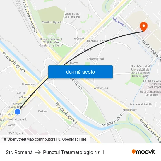 Harta de Str. Romană către Punctul Traumatologic Nr. 1