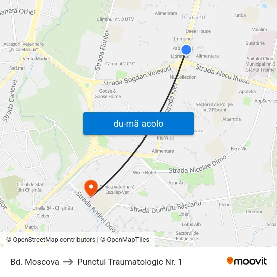 Harta de Bd. Moscova către Punctul Traumatologic Nr. 1