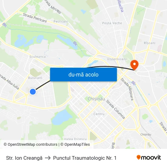 Harta de Str. Ion Creangă către Punctul Traumatologic Nr. 1