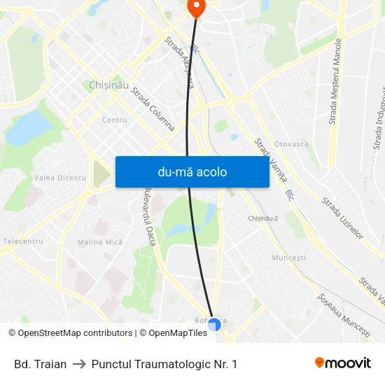 Harta de Bd. Traian către Punctul Traumatologic Nr. 1