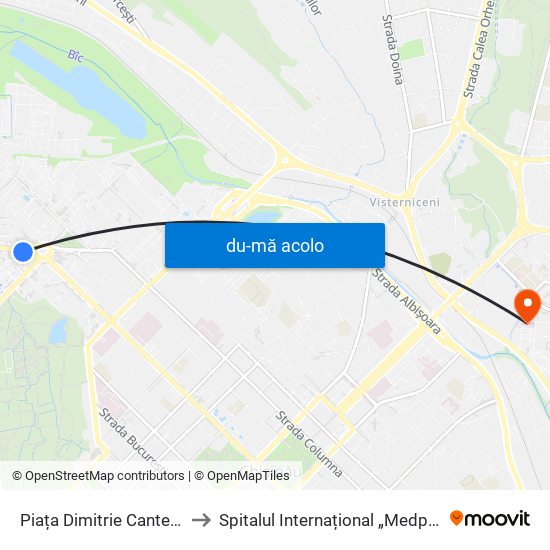 Harta de Piața Dimitrie Cantemir către Spitalul Internațional „Medpark”