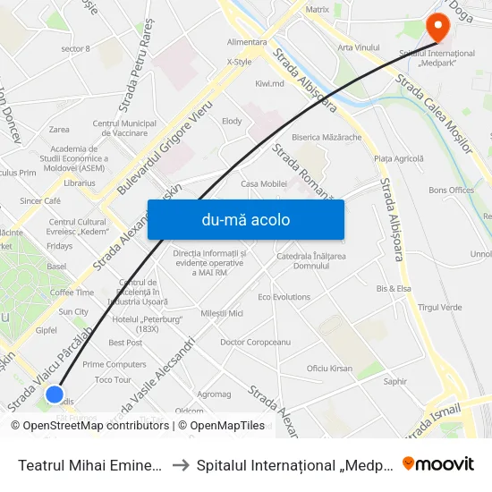 Harta de Teatrul Mihai Eminescu către Spitalul Internațional „Medpark”
