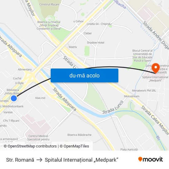 Harta de Str. Romană către Spitalul Internațional „Medpark”