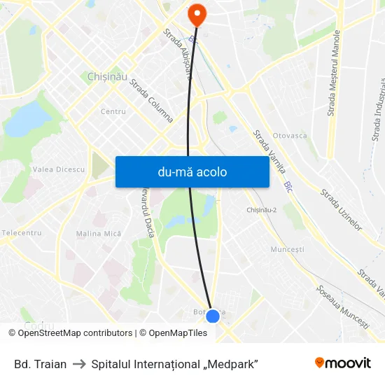 Harta de Bd. Traian către Spitalul Internațional „Medpark”