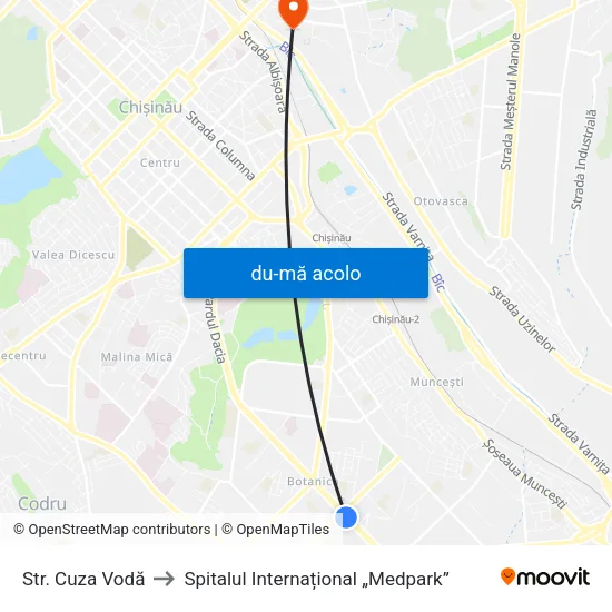 Harta de Str. Cuza Vodă către Spitalul Internațional „Medpark”