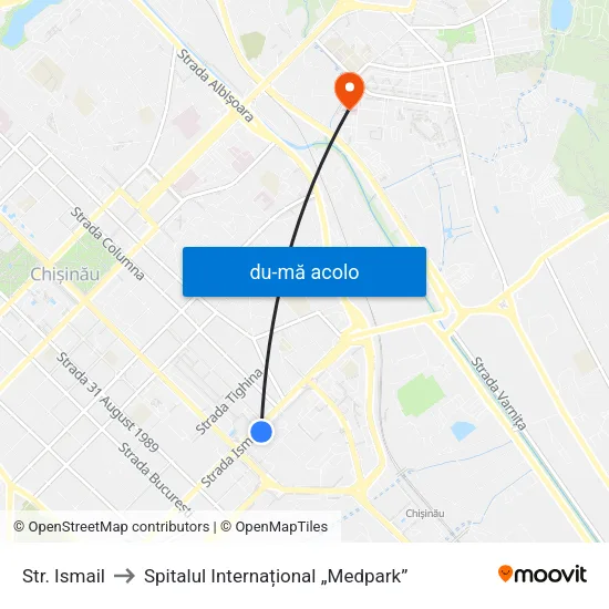 Harta de Str. Ismail către Spitalul Internațional „Medpark”