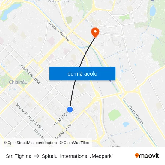 Harta de Str. Tighina către Spitalul Internațional „Medpark”