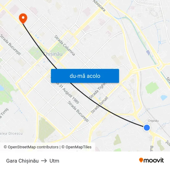 Harta de Gara Chișinău către Utm