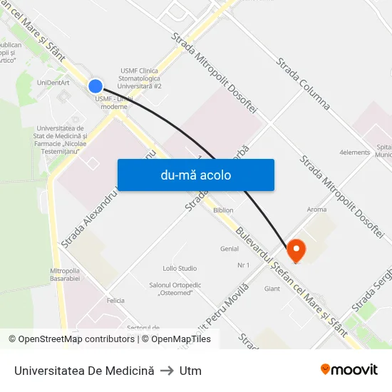 Harta de Universitatea De Medicină către Utm