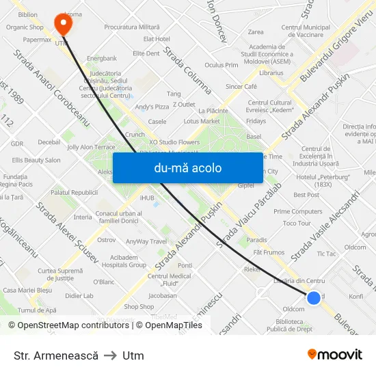 Harta de Str. Armenească către Utm