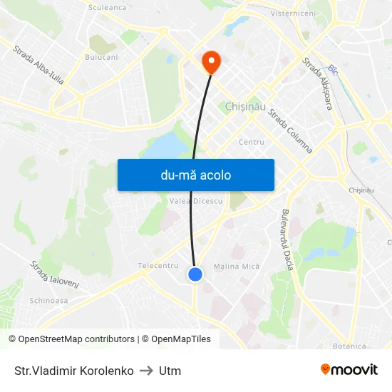 Harta de Str.Vladimir Korolenko către Utm