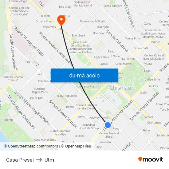 Harta de Casa Presei către Utm