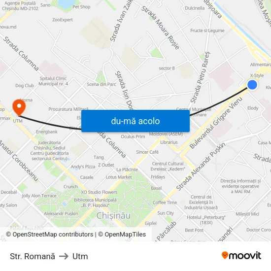 Harta de Str. Romană către Utm