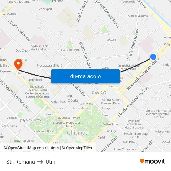 Harta de Str. Romană către Utm