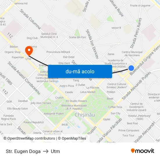 Harta de Str. Eugen Doga către Utm