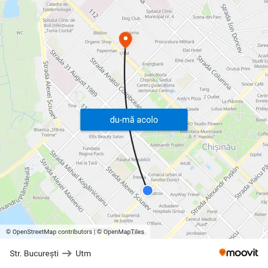 Harta de Str. București către Utm