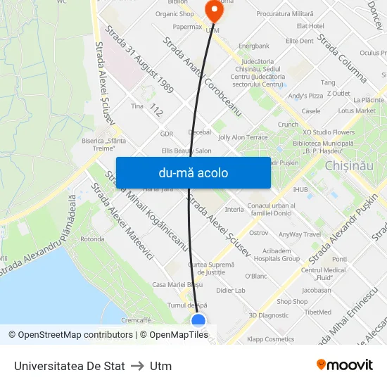 Harta de Universitatea De Stat către Utm