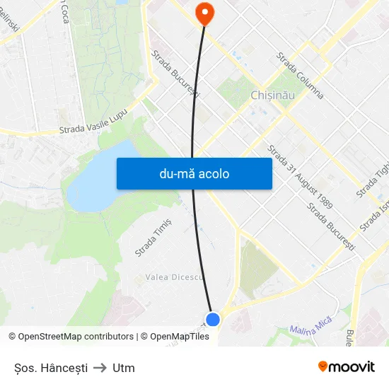 Harta de Șos. Hâncești către Utm