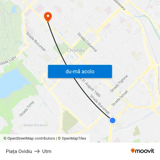 Harta de Piața Ovidiu către Utm