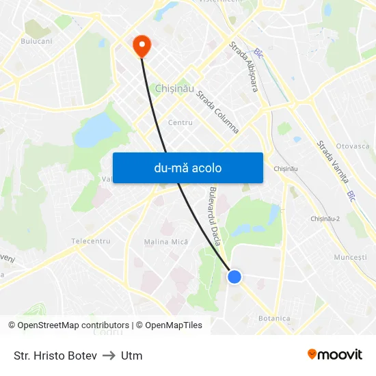 Harta de Str. Hristo Botev către Utm