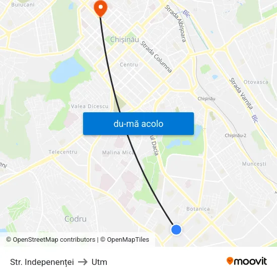 Harta de Str. Indepenenței către Utm