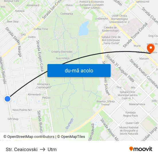 Harta de Str. Ceaicovski către Utm