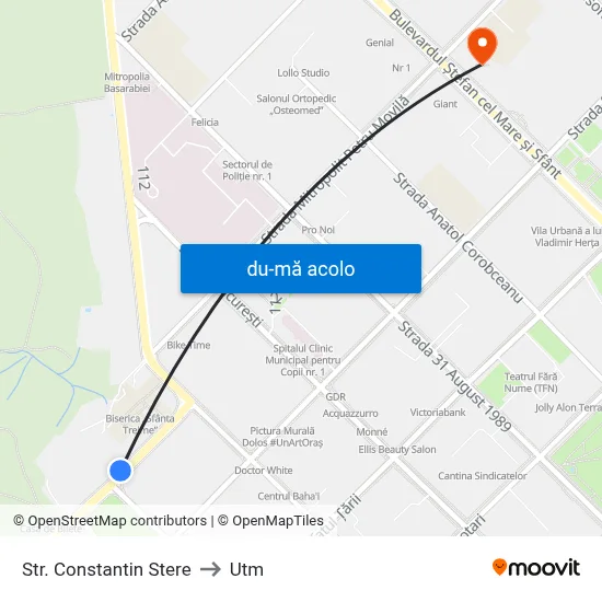 Harta de Str. Constantin Stere către Utm