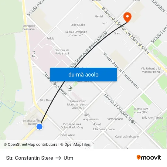 Harta de Str. Constantin Stere către Utm