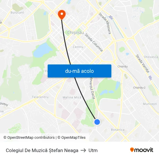 Harta de Colegiul De Muzică Ștefan Neaga către Utm