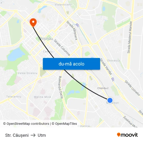 Harta de Str. Căușeni către Utm