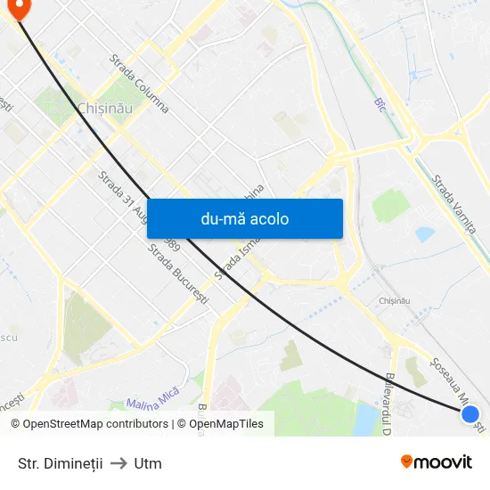 Harta de Str. Dimineții către Utm