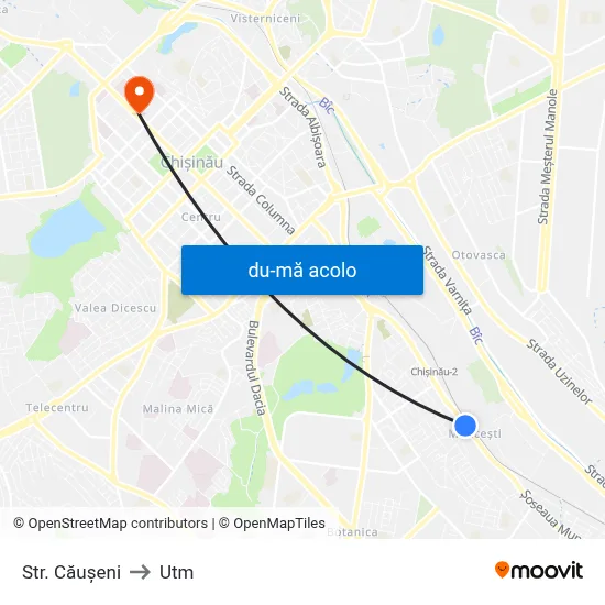 Harta de Str. Căușeni către Utm