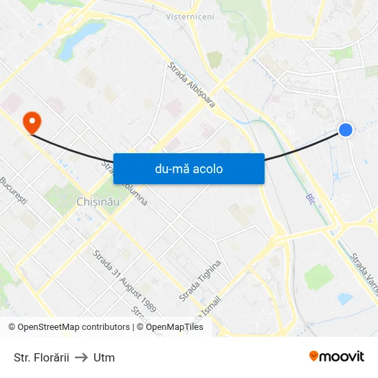 Harta de Str. Florării către Utm