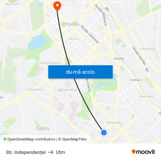 Harta de Str. Independenței către Utm