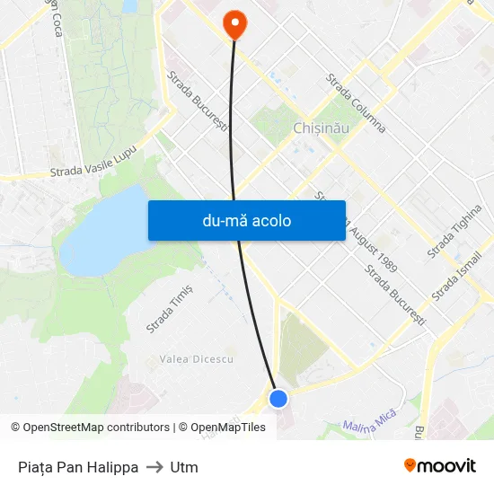 Harta de Piața Pan Halippa către Utm