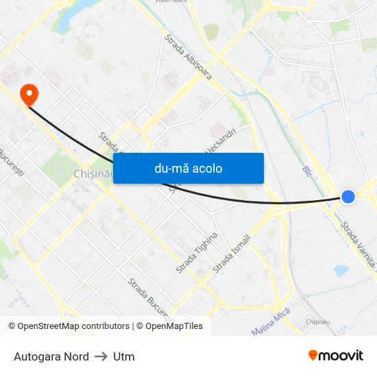 Harta de Autogara Nord către Utm